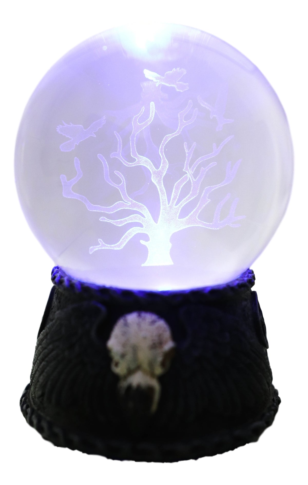 Pentagram Raven Skull Figurine With LED Withering Tree Glass Gazing Sphere Ball