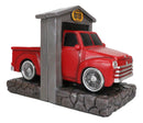 Old Fashioned Vintage Red Pickup Truck In Workshop Decorative Bookends Pair