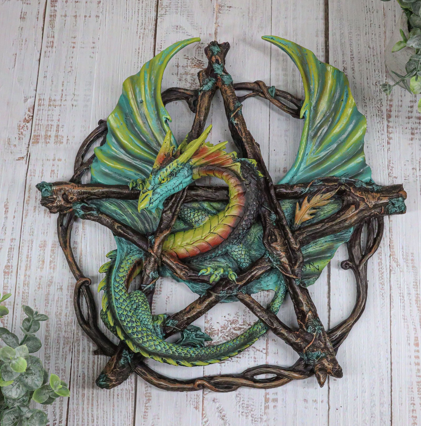 Green Forest Pentagram Dragon Wall Plaque 32.5cm