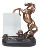 Ebros Rustic Western Wild Rearing Horse Statue With 4"X6" Glass Picture Frame