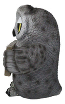 Sassy Cynical Grey Owl Flipping The Bird With I Don't Give A Hoot Sign Figurine