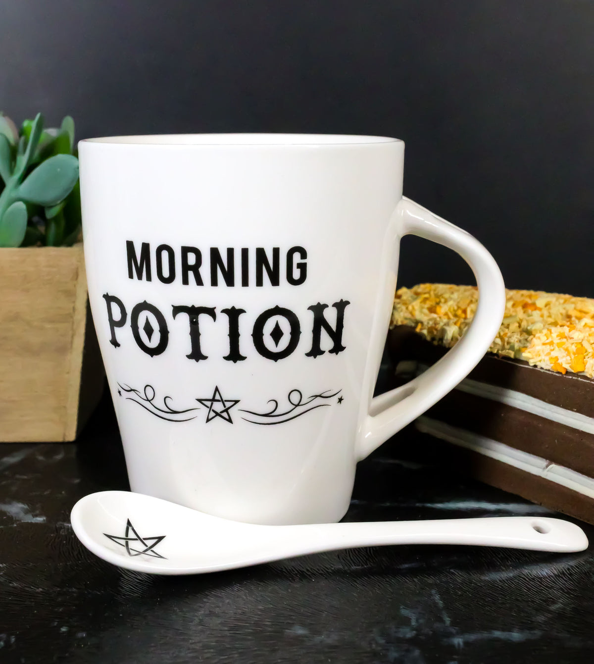 Witchcraft Wicca Morning Potion Pentagram Star Ceramic Coffee Mug And Spoon Set