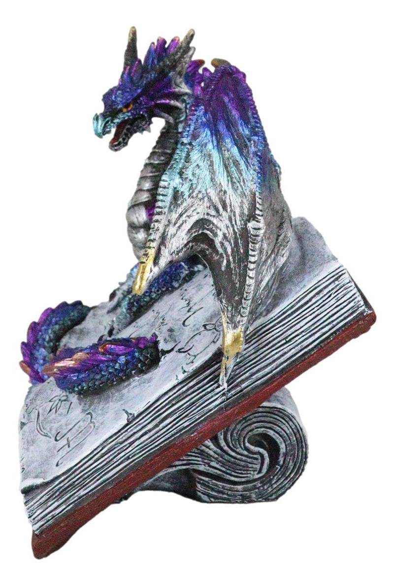 Guardian Of Bibliography Purple Blue Dragon Emerging Out Of Spell Book Figurine