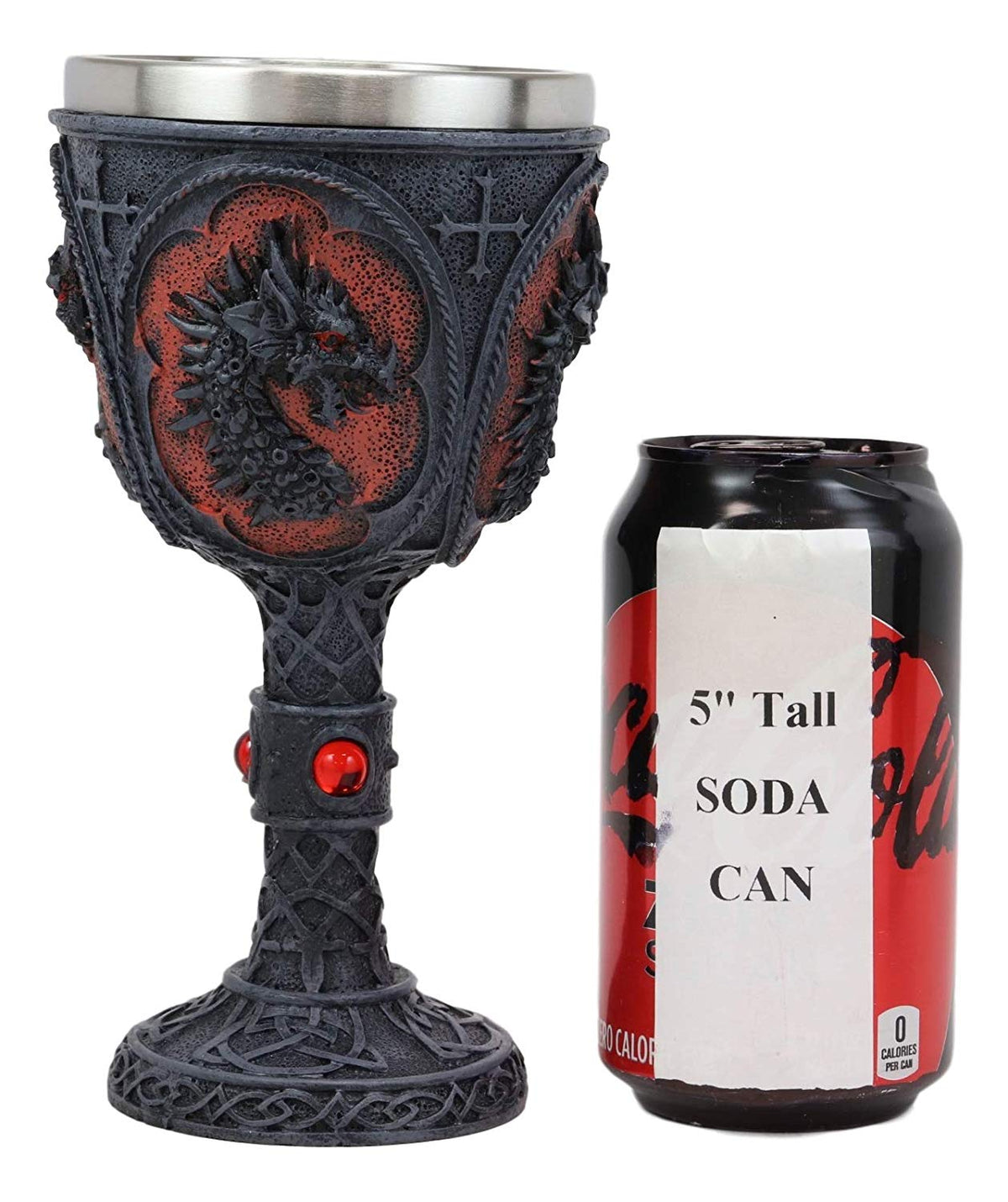 Ebros Celtic Knotwork Tattoo Dragon Wine Drink Chalice Figurine 8oz W/ Red Gems