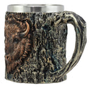 Ebros Nature Wild Bison Mug With Rustic Tree Bark Texture Design In Painted Bronze Finish 12oz Drink Beer Stein Tankard Coffee Cup