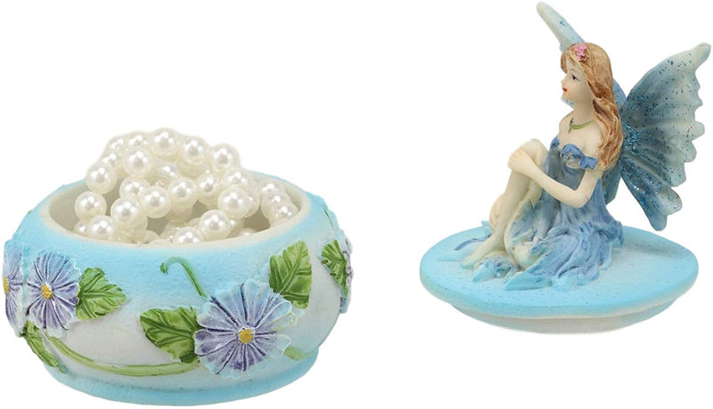 Ebros Gift Set of 3 Colorful Pastel Pink Blue Purple Flower Fairy Small Round Trinket Jewelry Box Figurines 3.25" High