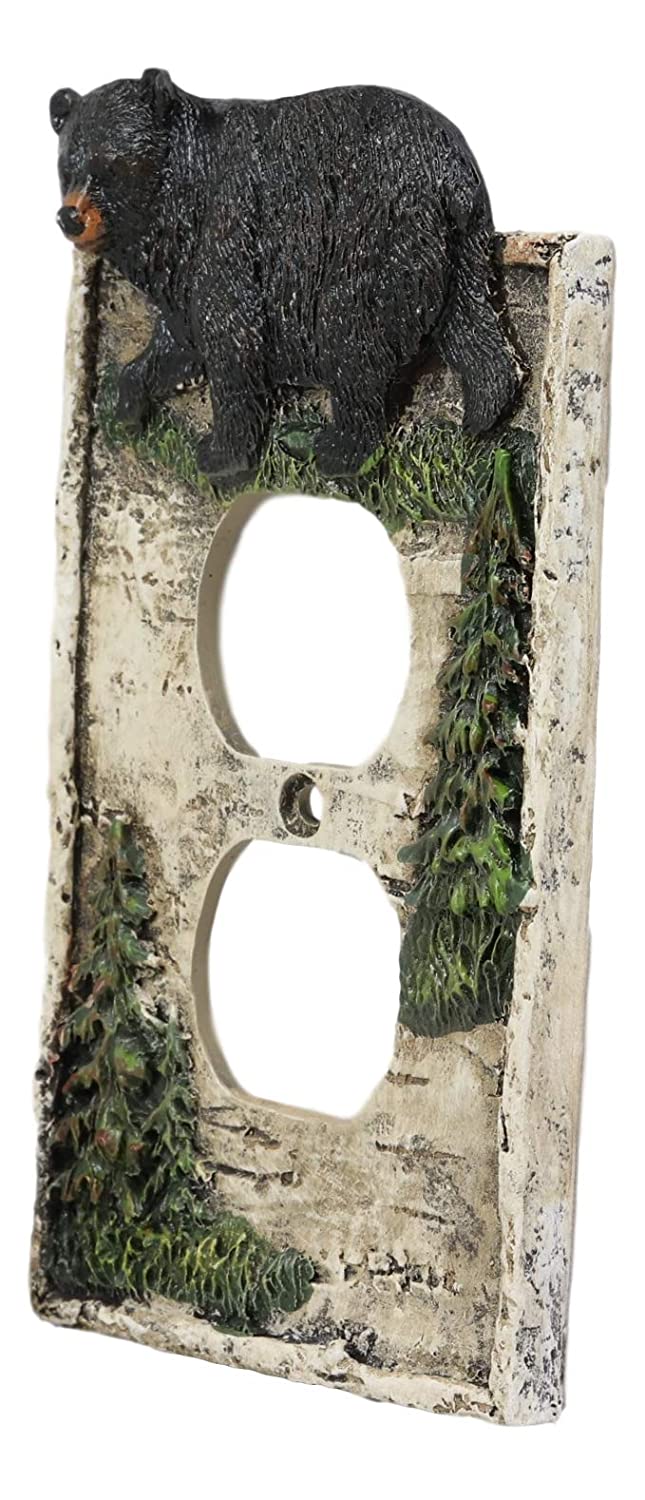 Ebros Set of 2 Rustic Pine Tree Black Bear Double Electrical Outlet Plate Covers