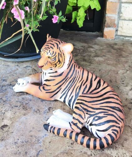 Large Royal Bengal Tiger Resting Gracefully 15.5" Long Statue Home Garden Decor