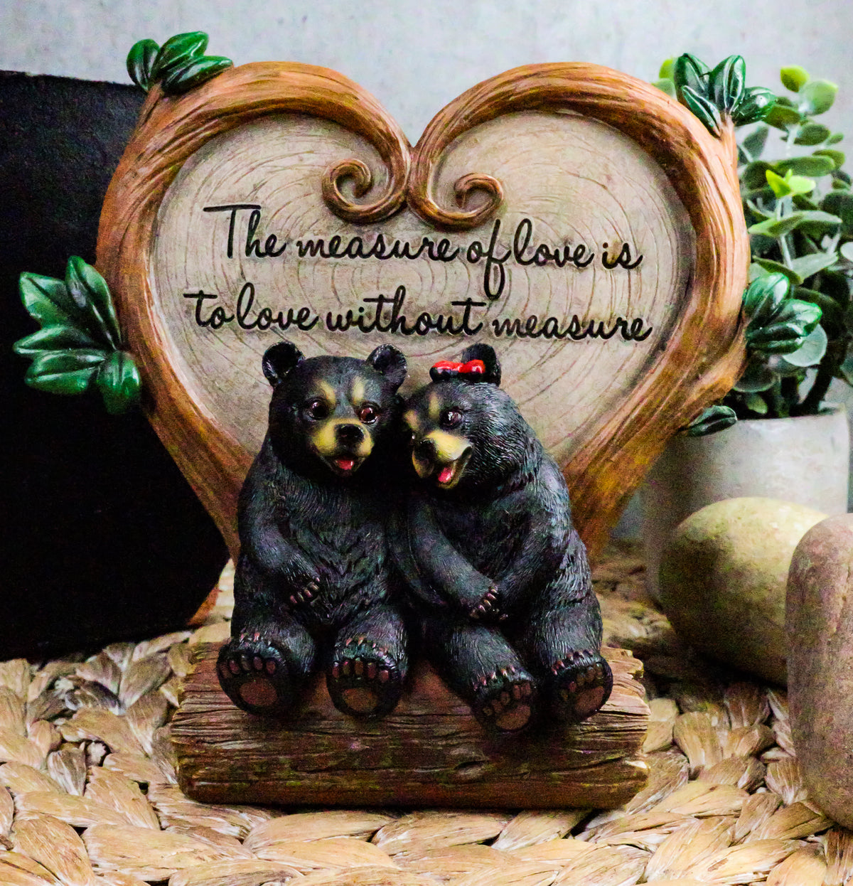 Ebros Bear Couple Under Heart Shaped Willow Tree Figurine Love Without Measure