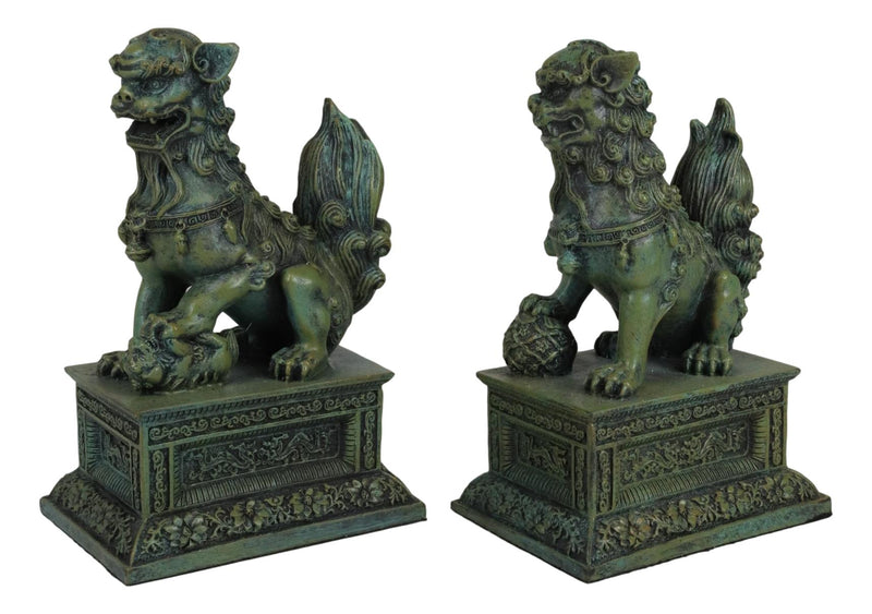 Ebros Chinese Forbidden Palace Guardian Pair Fu Foo Dogs Lions Figurine Bookends Set
