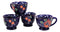 Ebros Colorful Vintage Victorian Style Floral Spring Blossoms Ceramic 14oz Mugs With Comfort Ridged Handle Set of 4 Coffee Tea Drink Cups (Dark Blue)