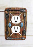 Faux Wood Tribal Indian Turquoise 4 Arrows Double Receptacle Outlets Plates Set