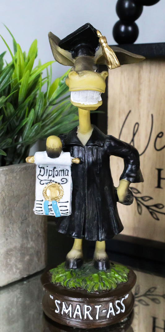 Comical Smart Ass Donkey with Diploma In Graduation Outfit Tassel Hat Figurine - Ebros Gift