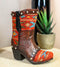 Rustic Western Cowboy Aztec Geometry Patterns Red Brown Boot Pen Holder Figurine