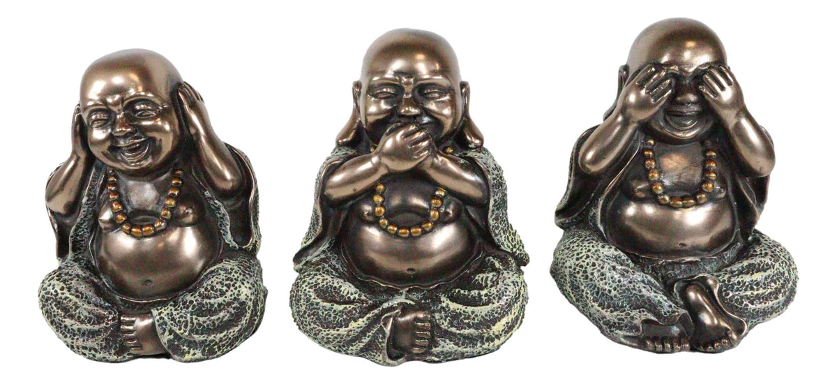 Ebros Small Charm Wise See Hear Speak No Evil Lucky Buddha Statues 4"Tall Bodhisattva Eastern Enlightenment Hotei Figurines - Ebros Gift