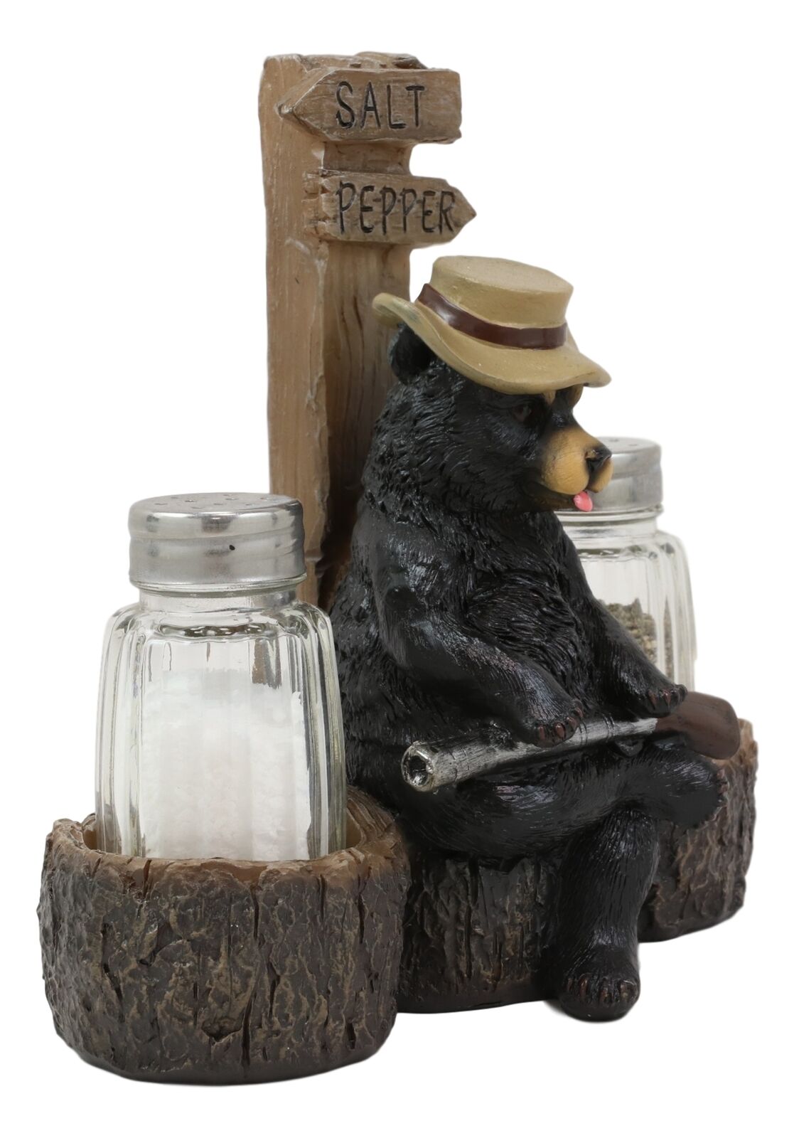 Ebros Western Papa Bear With Shotgun Salt And Pepper Shakers Holder Figurine - Ebros Gift