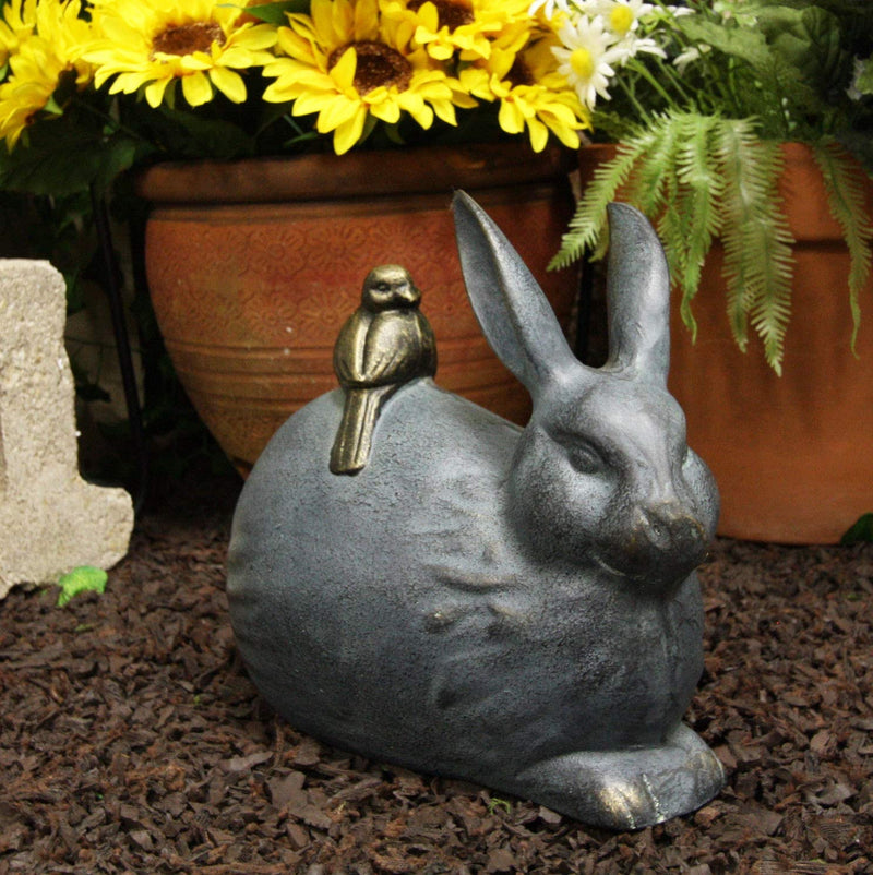 Home & Garden Decor Bunny Rabbit With Little Bird Friend Aluminum Statue