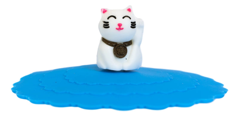 Set Of 4 Maneki Neko Cat Reusable Silicone Coffee Tea Cup Cover Lids Air Tight