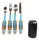 Southwest Chic Indian Turquoise Feather Flatware 4 Spoon Teaspoon Fork Knife Set