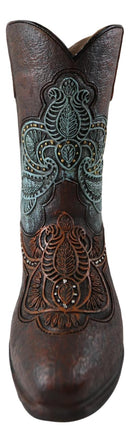 Petit Western Boho Chic Turquoise Lace Tooled Leather Cowboy Boot Vase Decor