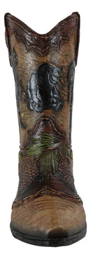 Western Black Bear Family With Pine Cones Cowboy Cowgirl Boot Vase Figurine