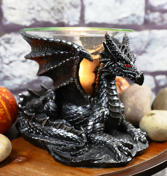 Ebros Mythical Air Behemoth Dragonite Resting Black Dragon Electric Oil Burner Statue - Ebros Gift