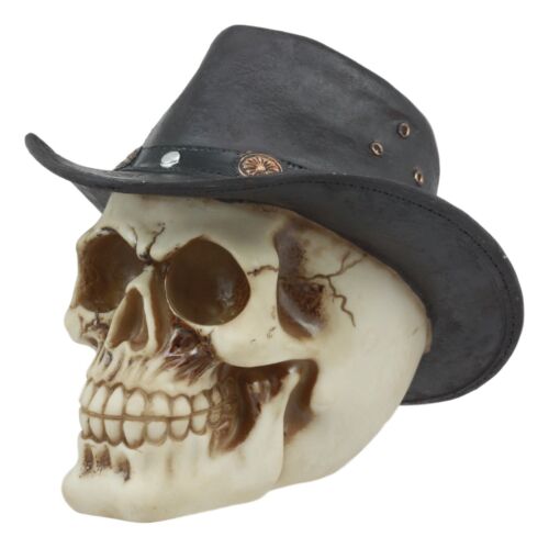 Western Cowboy Rodeo Skull Statue 6.75"Long Day Of The Dead Skull Figurine