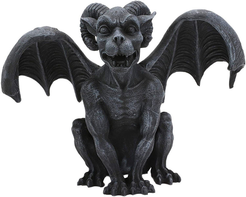 Ebros Crouching Ram Horned Gargoyle Statue in Faux Stone Finish Resin 6.25" Tall