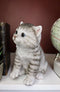 Ebros Lifelike Sitting Grey Tabby Cat Statue 6.75" Tall with Glass Eyes Hand Painted Realistic Feline Kitten Cat Decor Figurine