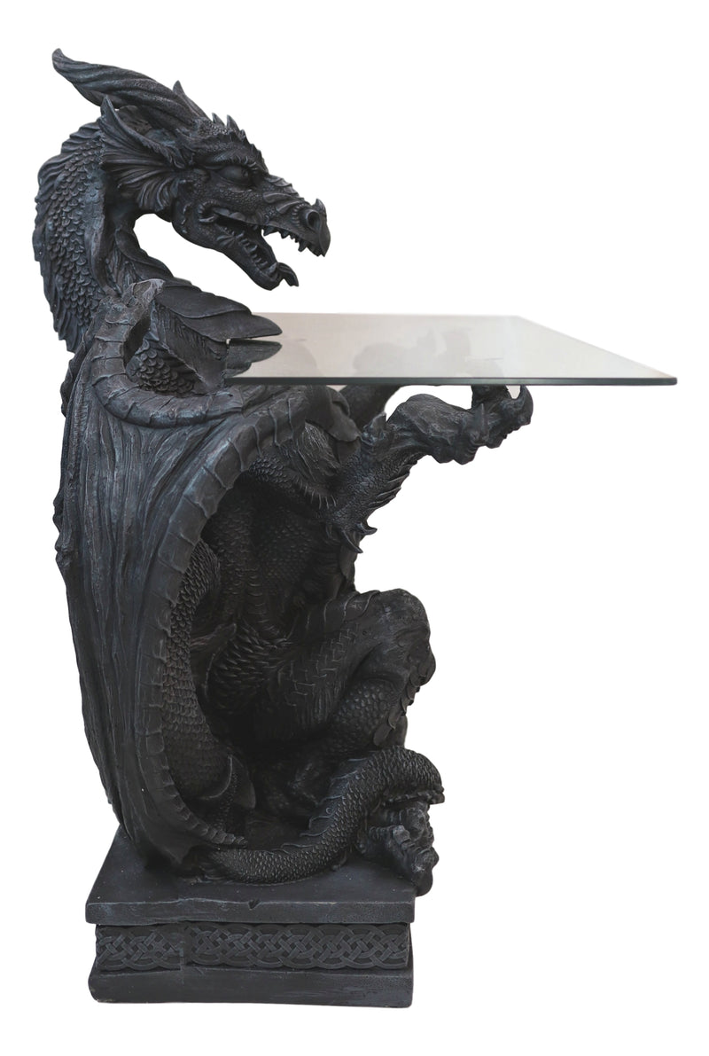 Ebros Gift Gothic Fantasy Butler Black Dragon Sculptural Glass Topped ...