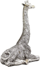 Ebros Silver Filigree Prints Design Madagascar Sitting Giraffe Statue 9.5" Tall Safari Savannah Reticulated Giraffe Animal Collectible Home Decor Contemporary Modern Accent