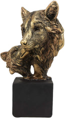 Ebros Gift 6" Tall Gray Wolf and Pup Head Bust Figurine with Black Pedestal
