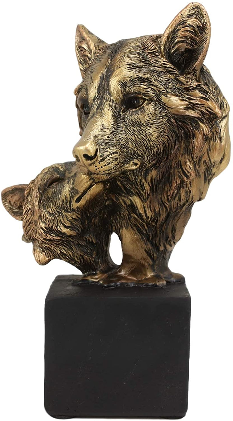 Ebros Gift 6" Tall Gray Wolf and Pup Head Bust Figurine with Black Pedestal