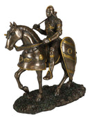 Medieval Suit Of Armor Knight With Large Shield And Axe On Horse Figurine