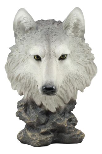 Realistic Large Gray Wolf Head Bust Statue 16"Tall Blood Lust Timberwolf Decor