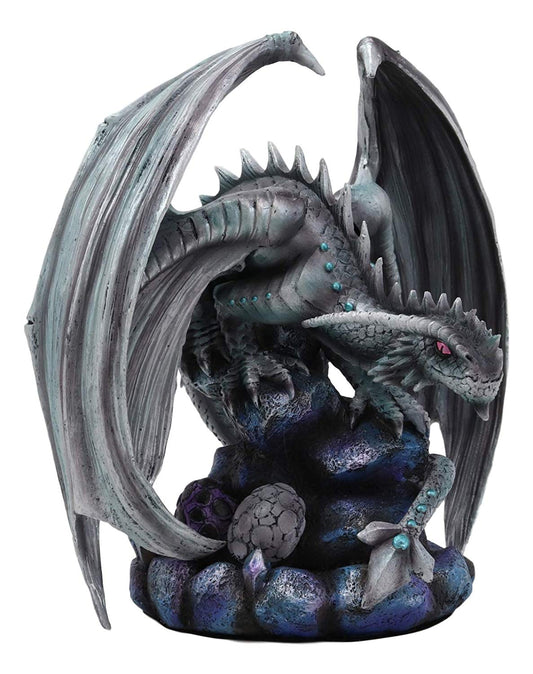 Ebros Grey Silverback Rock Adult Dragon & Egg Hatchling Statue 8"H Anne Stokes - Ebros Gift