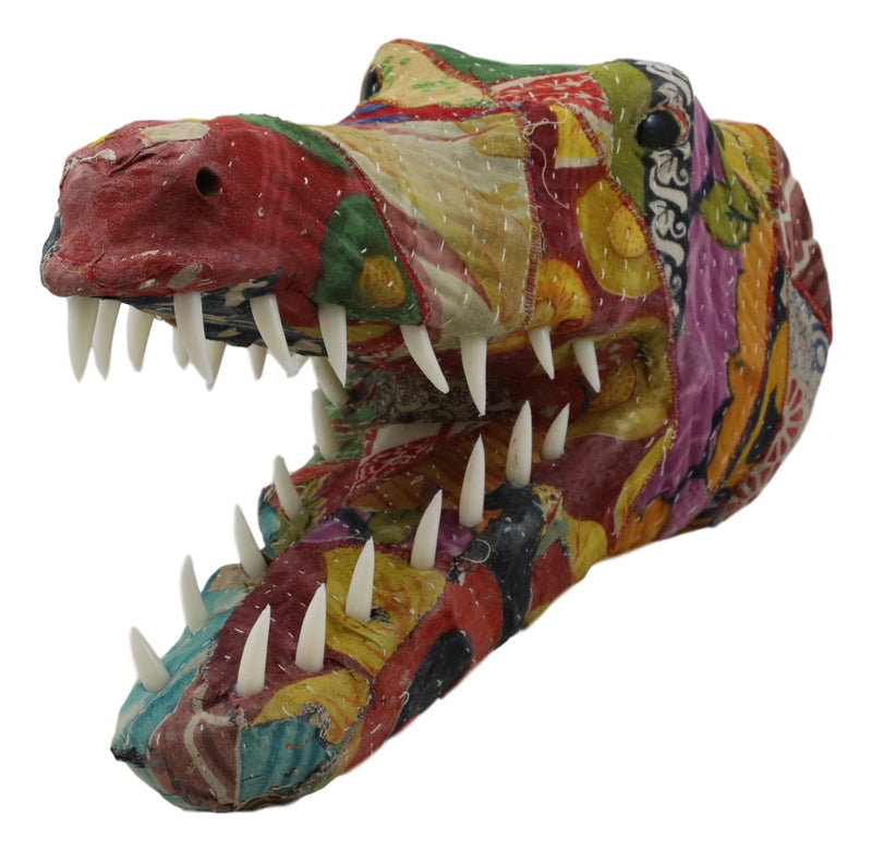 Crocodile Alligator Hand Crafted Paper Mache In Sari Fabric Wall Head Decor