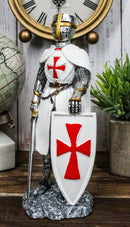 White Cloak Medieval Crusader Swordsman With Shield Of Faith Knight Figurine