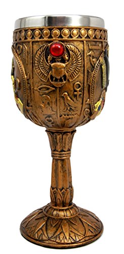 Ebros Egyptian Osiris Wine Goblet in Hieroglyphic Design 6oz 7" Tall