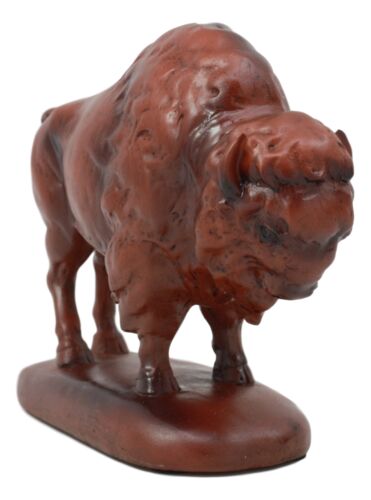 Ebros Faux Wood Grazing American Bison Figurine 6"Long Wildlife Animal Buffalo Decor - Ebros Gift