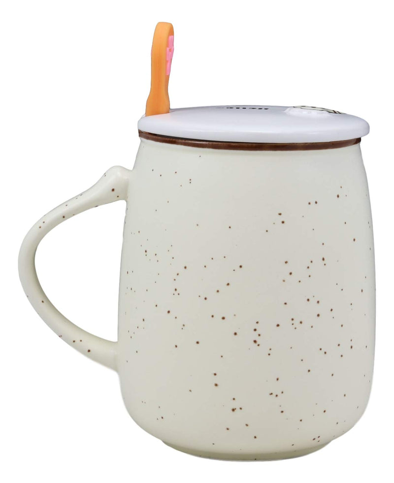 Ebros Whimsical Naughty Calico Kitty Cat Porcelain Coffee Tea Mug Drink Cup With Paw Handle Spoon And Hello Greeting Paw Print Lid 16oz Kittens Or Cats Mugs For Kids and Adults