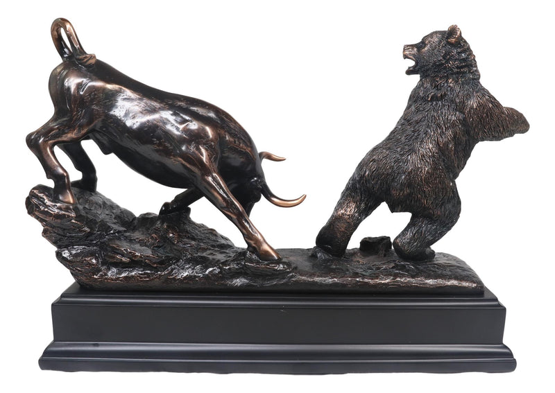 Wall Street Stock Market Signature Charging Bull With Conceding Bear Statue