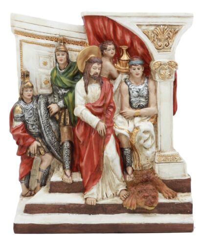 Ebros Christian Catholic Stations of The Cross Statue Or Wall Plaque Way of The Sorrows Via Crucis Jesus Christ Path to Calvary Crucifixion Decor Figurine (Station 1 Jesus is Condemned to Death)