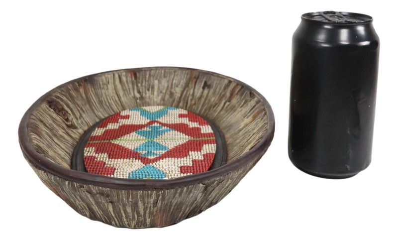 Rustic Western Turquoise Aztec Pattern Faux Wood Organizer Bowl Tray Basket