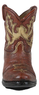 Set of 4 Rustic Western Tooled Leather Finish Cowboy Boots Miniature Figurines