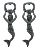 Ebros Rustic Vintage Verdigris Cast Iron Metal Nautical Coastal Goddess Siren Mermaid Soda Beer Bottle Cap Opener 7.5" High Mermaids Under The Sea Party Decor Accent (2)
