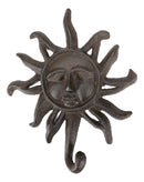 Pack Of 2 Cast Iron Western Rustic Belenos Sun God Shaped Wall Coat Hooks Decor