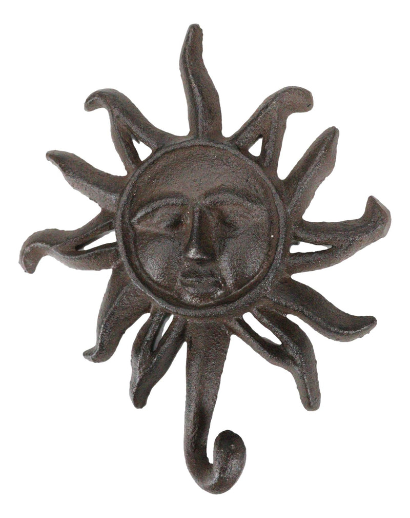 Pack Of 2 Cast Iron Western Rustic Belenos Sun God Shaped Wall Coat Hooks Decor