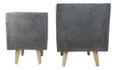 Set of 2 Contemporary Gray Fiber Clay Square Cube Planters Pots With Wooden Feet
