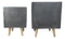 Set of 2 Contemporary Gray Fiber Clay Square Cube Planters Pots With Wooden Feet
